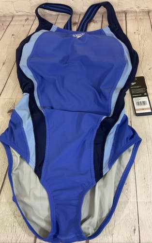 Speedo Womens Size 12 Hyper Blue Quantum One Piece Performance Lined Swim Suit