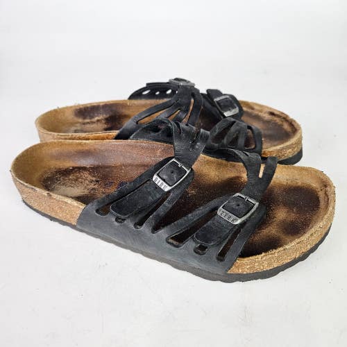 Birkenstock Granada Black Leather Soft Bed Sandals Women's Size: 37 / 6