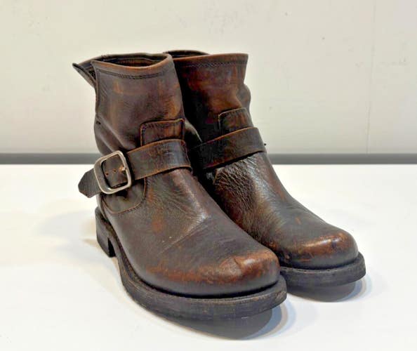 Frye Olivia Harness Distressed Brown Leather Ankle Boots US Women's 6.5 GREAT