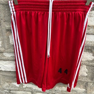 Adidas Shorts Red Tri 3 Stripe Climalite #44 Player ID Tag - Size L Mens
