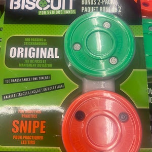 Green Biscuit hockey Puck. Two Pack