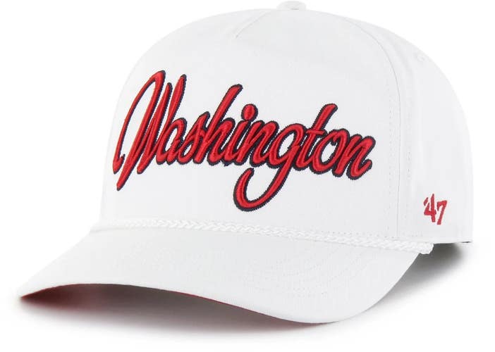 Washington Nationals47 Brand Mens White Overhand Script Hitch Snapback Hat