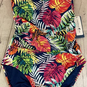 Caribbean Joe Womens Size 8 One Piece Swim Suit Floral Adjustable Straps Lined