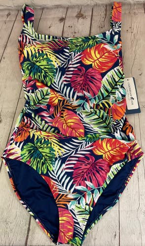 Caribbean Joe Womens Size 8 One Piece Swim Suit Floral Adjustable Straps Lined