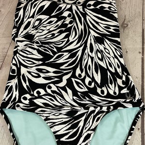 Spyder Womens Size Small Printed Double Cross Strap One Piece Swim Suit Black