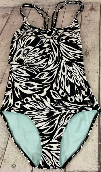 Spyder Womens Size Small Printed Double Cross Strap One Piece Swim Suit Black