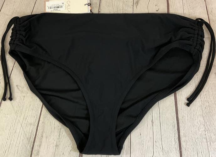 CALIA Womens XL Swim Wear Adjustable Ruched Bottoms Drawstring Sides Black