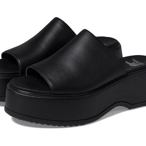 SOREL Dayspring 2069741-010 Women 9.5 Black Leather Platform Slide Sandal X2205