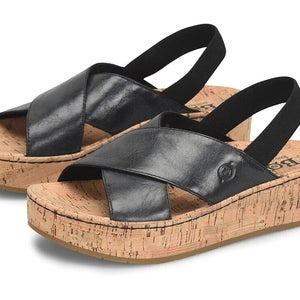 Born Sandra BR0056203 Women's 8 Black Leather Platform Slingback Sandals X2207