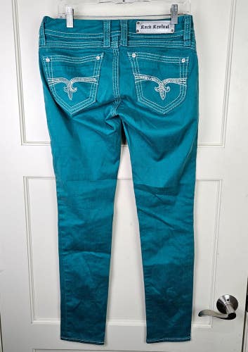Rock Revival LIZ Skinny Jeans Women's 28 Stretch Denim Low Rise Aqua Green