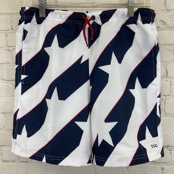 Boy's DAB14128PRT Athletic Fit Water Repellent Rec Shorts White Blue Red XL