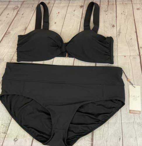 Calia Womens XL Two Piece Swim Suit Wire Bra Hook Closure Mid Rise Boy Short