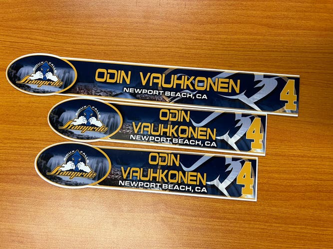 USHL Sioux Falls Stampede Game-used Hockey Locker Plates Odin Vauhkonen