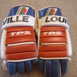 Vintage Louisville Men Senior Hockey Gloves White/Red/Blue Possible Game Used?