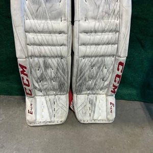 White Senior CCM Extreme Flex E4.9 Goalie Leg Pads (Used) | 34" +1