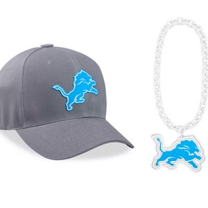 NEW Noggin Boss Detroit Lions Giant NFL Fan Combo Jumbo Hat And Chain
