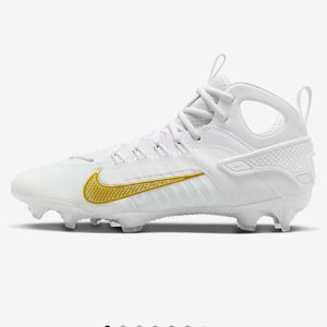 new men's 9 Nike Huarache 9 Elite LAX Lacrosse Cleats White/Gold FD0088-100
