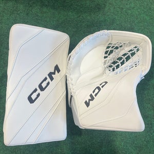 White Intermediate CCM Extreme Flex E6.9 Goalie Glove & Blocker Set Full Right (New)