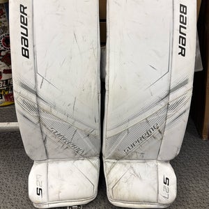 28" Bauer Supreme S27 (Used) Medium White Junior ice hockey goal Goalie Leg Pads M MD