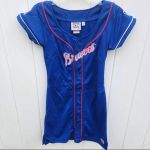 Atlanta Braves Jersey Dress Womens Medium Blue Cooperstown Carl Banks Button Up