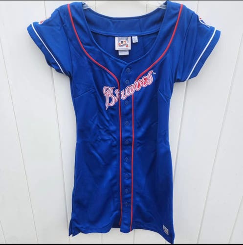 Atlanta Braves Jersey Dress Womens Medium Blue Cooperstown Carl Banks Button Up