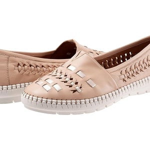 Trotters Rory Flats Women's US 8.5 Nude Gold Leather Slip On Loafers Shoes PQ462