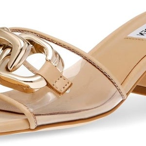 Steve Madden Santana Sandals Women 9.5 Clear Block Heel Square Toe Slip On PQ431