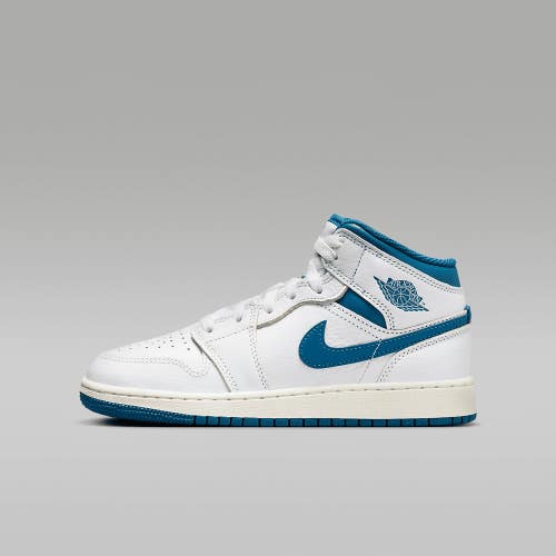 Air Jordan 1 Mid SE FN7432-141 Big Kids White Blue Grade School Shoes FL3678