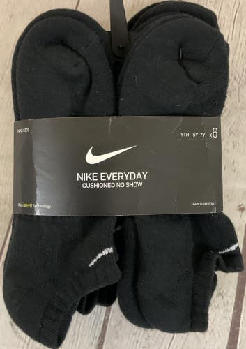Nike Everyday Kids Cushioned No Show Ankle Socks DriFit Fabric Six Pairs Black