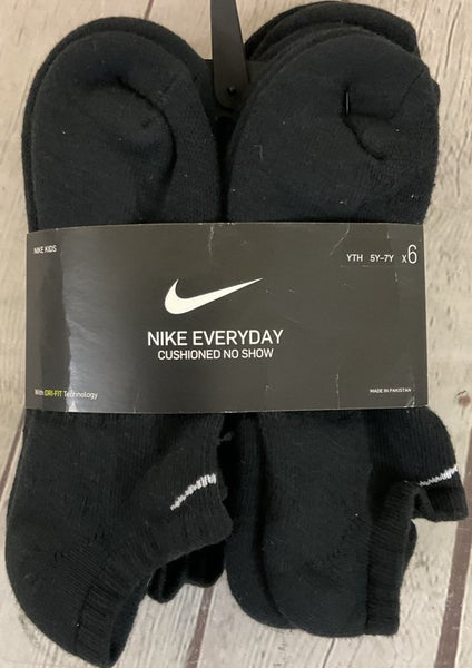 Nike Everyday Kids Cushioned No Show Ankle Socks DriFit Fabric Six Pairs Black