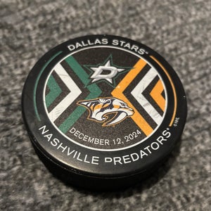 Dallas Stars vs Nashville Predators NHL Official Match Up Hockey Puck 12-12-2024
