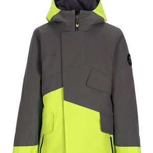 Obermeyer Gage Jacket Boys Large Gray Yellow Waterproof Full Zip Hooded QLW679