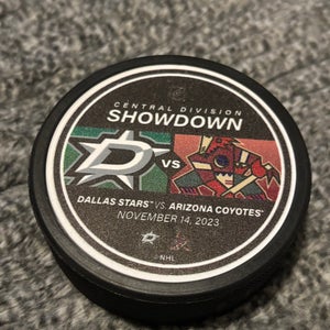 Dallas Stars vs Arizona Coyotes NHL Official Match Up Hockey Puck 11-14-2023