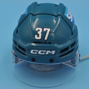 San Jose NHL Game-Used CCM Super Tacks X HTSTPX Teal #37 Timothy Liljegren Helmet
