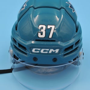San Jose NHL Game-Used CCM Super Tacks X HTSTPX Teal #37 Timothy Liljegren Helmet