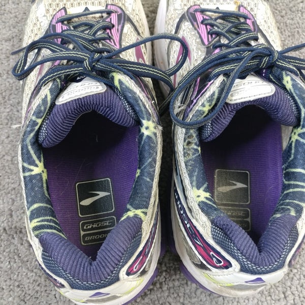 Brooks Ghost 7 Womens Size 10 Running Shoes White Purple Sneakers Low Top