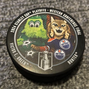 Dallas Stars vs Edmonton Oilers 2024 NHL Playoffs Mascot Match Up Hockey Puck