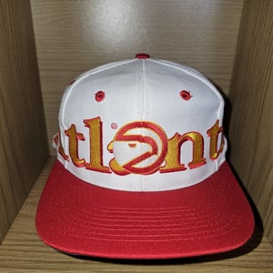NEW Vintage Rare Atlanta Hawks Logo 7 NBA Sports Spellout Twill Hat Vtg Snapback