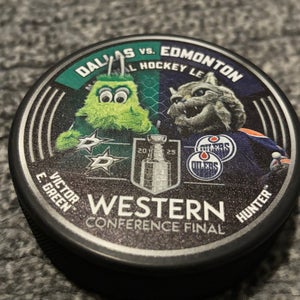Dallas Stars vs Edmonton Oilers 2025 NHL Playoffs Mascot Match Up Hockey Puck
