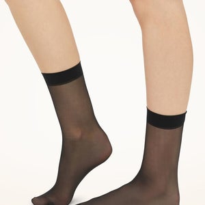 Wolford Individual 10 41260-7005 Socks Women Small Black Stretch Crew Cut QLW436