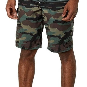 O'Neill Santa Cruz Board Shorts Mens 30 Green Camo Drawstring Waist Beach QLW505