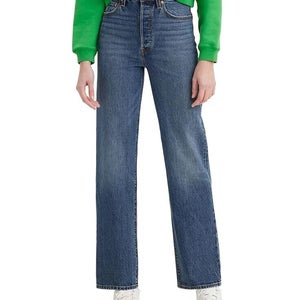 Levi's Ribcage Jeans Womens 27x32 Blue Denim High Rise Straight Leg Retro QLW488