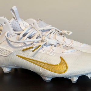 NEW Nike Huarache 9 Elite Mid LAX Men's Lacrosse White/Gold FD0088-100 - Size 11 (New)