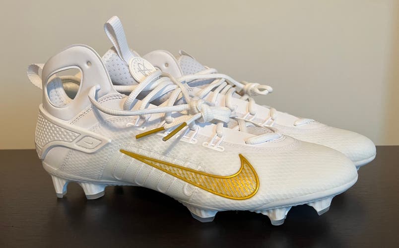 NEW Nike Huarache 9 Elite Mid LAX Men's Lacrosse White/Gold FD0088-100 - Size 11 (New)