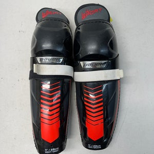 Used Bauer LIL SPORT Junior Shin Guards Black And Red 11" 11835-S000195488