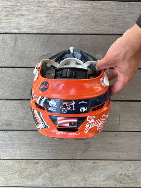 Cascade R Lacrosse Helmet - Orange Riot Helmet with Chrome Facemask (Retail: $225)