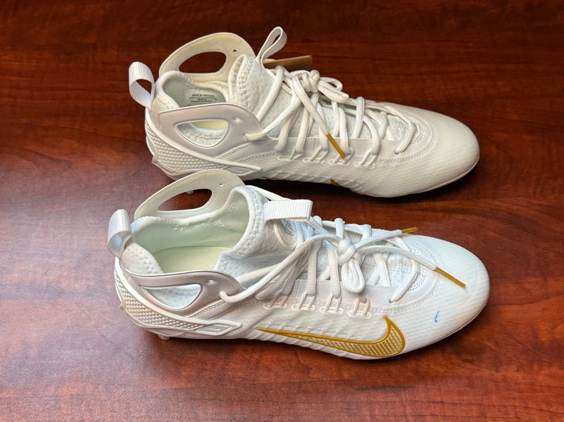 Nike Huarache 9 Elite LAX Lacrosse Cleats White Gold Men's Size 8.5 FD0088-100