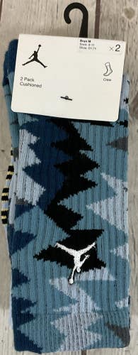 Two Pack Nike Jordan Cushioned Crew Socks Mid Foot Compression Support Band Blue