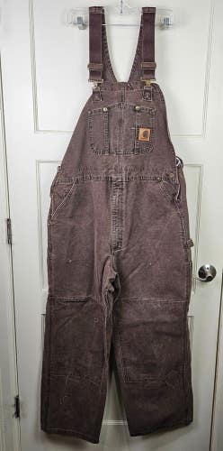VTG Carhartt R06 CHT Double Knee Bib Overalls Men's 42x30 Brown Unlined
