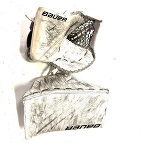 Used Bauer HYPERLITE GLOVE/BLOCKER SET Senior Goalie Catcher White 11860-S000293106
